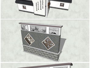 精品新中式景墙影壁墙文化墙围墙园林景观墙sketchup模型su模型设计模型下载